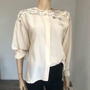 Vintage Joseph Ho cream silk beaded blouse